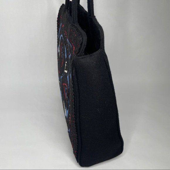 Lulu Guinness Tote Bag Black Blue Red Abstract Design Wool Shoulder Bag - Picture 6 of 14